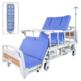 Sleeping Aids: EQUIPMED Electric 8 Function Medical Bed , w/ Mattress & Over Bed Table, Adjustable Back and Leg Lifting, Lateral Tilting, Commode Bowl, IV Pole