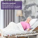 Sleeping Aids: EQUIPMED Electric 8 Function Medical Bed , w/ Mattress & Over Bed Table, Adjustable Back and Leg Lifting, Lateral Tilting, Commode Bowl, IV Pole