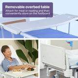 Sleeping Aids: EQUIPMED Electric 8 Function Medical Bed , w/ Mattress & Over Bed Table, Adjustable Back and Leg Lifting, Lateral Tilting, Commode Bowl, IV Pole