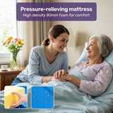Sleeping Aids: EQUIPMED Electric 8 Function Medical Bed , w/ Mattress & Over Bed Table, Adjustable Back and Leg Lifting, Lateral Tilting, Commode Bowl, IV Pole