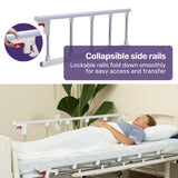 Sleeping Aids: EQUIPMED Electric 8 Function Medical Bed , w/ Mattress & Over Bed Table, Adjustable Back and Leg Lifting, Lateral Tilting, Commode Bowl, IV Pole
