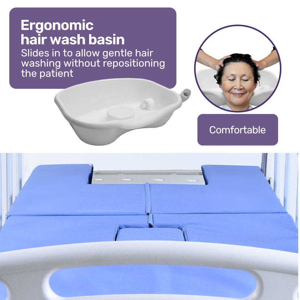 EQUIPMED Electric 8 Function Medical Bed , w/ Mattress & Over Bed Table, Adjustable Back and Leg Lifting, Lateral Tilting, Commode Bowl, IV Pole