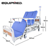 Sleeping Aids: EQUIPMED Electric 8 Function Medical Bed , w/ Mattress & Over Bed Table, Adjustable Back and Leg Lifting, Lateral Tilting, Commode Bowl, IV Pole