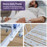 Sleeping Aids: EQUIPMED 7 Function Medical Bed, w/ Mattress & Over Bed Table, Adjustable Back and Leg Lifting, Lateral Tilting, Commode Bowl, IV Pole