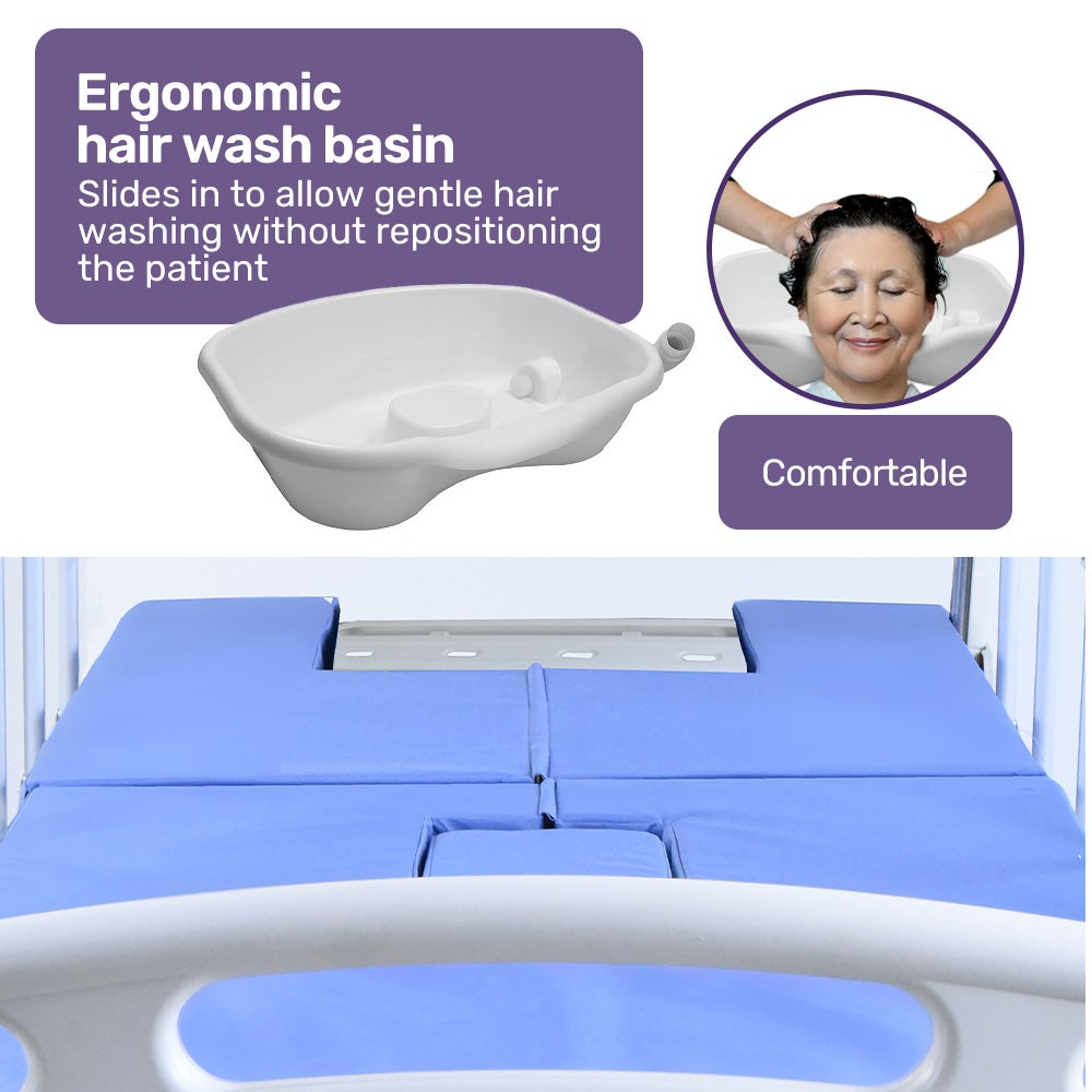 Sleeping Aids: EQUIPMED 7 Function Medical Bed, w/ Mattress & Over Bed Table, Adjustable Back and Leg Lifting, Lateral Tilting, Commode Bowl, IV Pole