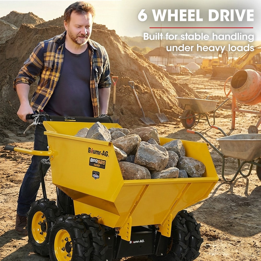 Baumr-AG 6 Wheel Motorised Wheelbarrow Dumper, Briggs & Stratton CR950 Petrol Engine, 500kg Capacity