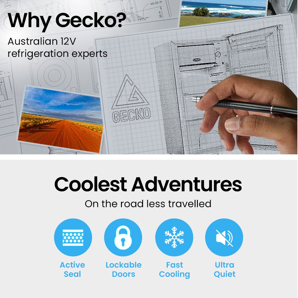 Camping Appliances: GECKO 70L Portable Bar Fridge and Freezer 12V/24V for Camping, Caravans, Silver