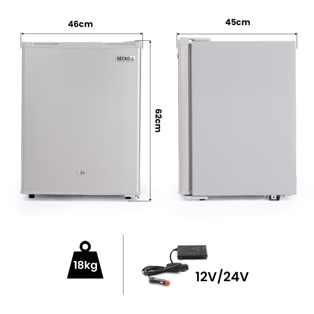 Camping Appliances: GECKO 70L Portable Bar Fridge and Freezer 12V/24V for Camping, Caravans, Silver