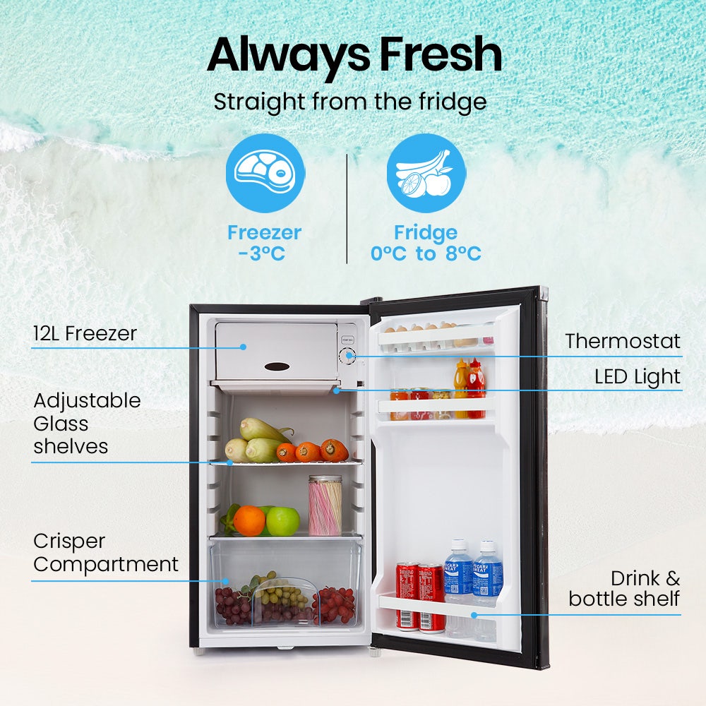 Camping Appliances: GECKO 95L Portable Upright Fridge and Freezer, 12V/24V for Camping, Caravans, Black