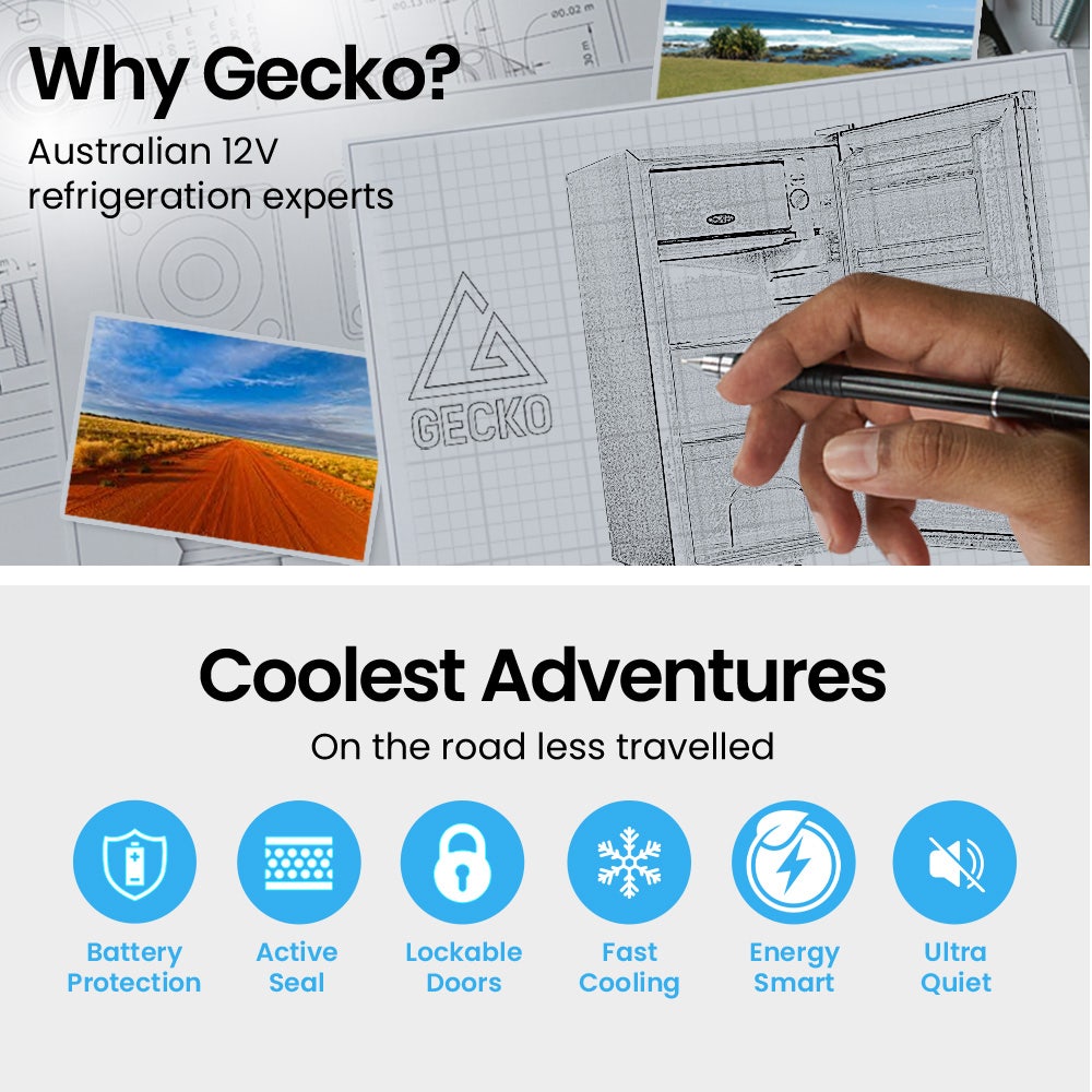 Camping Appliances: GECKO 95L Portable Upright Fridge and Freezer, 12V/24V for Camping, Caravans, Black