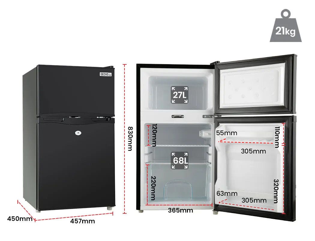 Camping Appliances: GECKO 95L Portable Upright Fridge, 12V/24V for Motorhome, Caravan, Black
