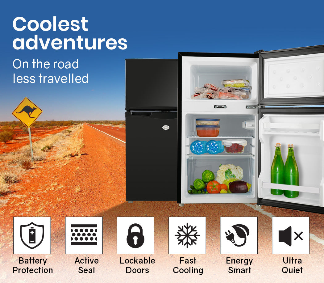 Camping Appliances: GECKO 95L Portable Upright Fridge, 12V/24V for Motorhome, Caravan, Black