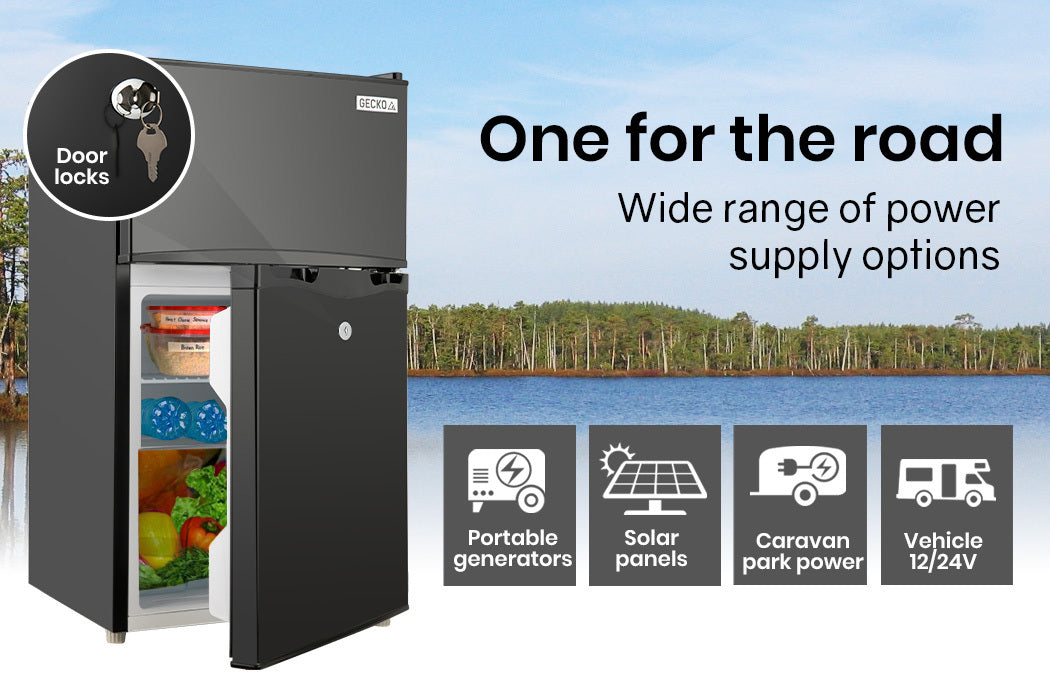 Camping Appliances: GECKO 95L Portable Upright Fridge, 12V/24V for Motorhome, Caravan, Black