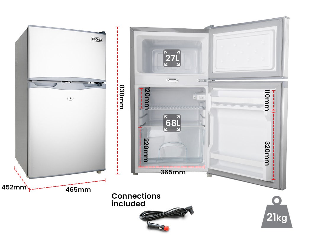 Camping Appliances: GECKO 95L Portable Upright Fridge, 12V/24V for Motorhome, Caravan, Silver