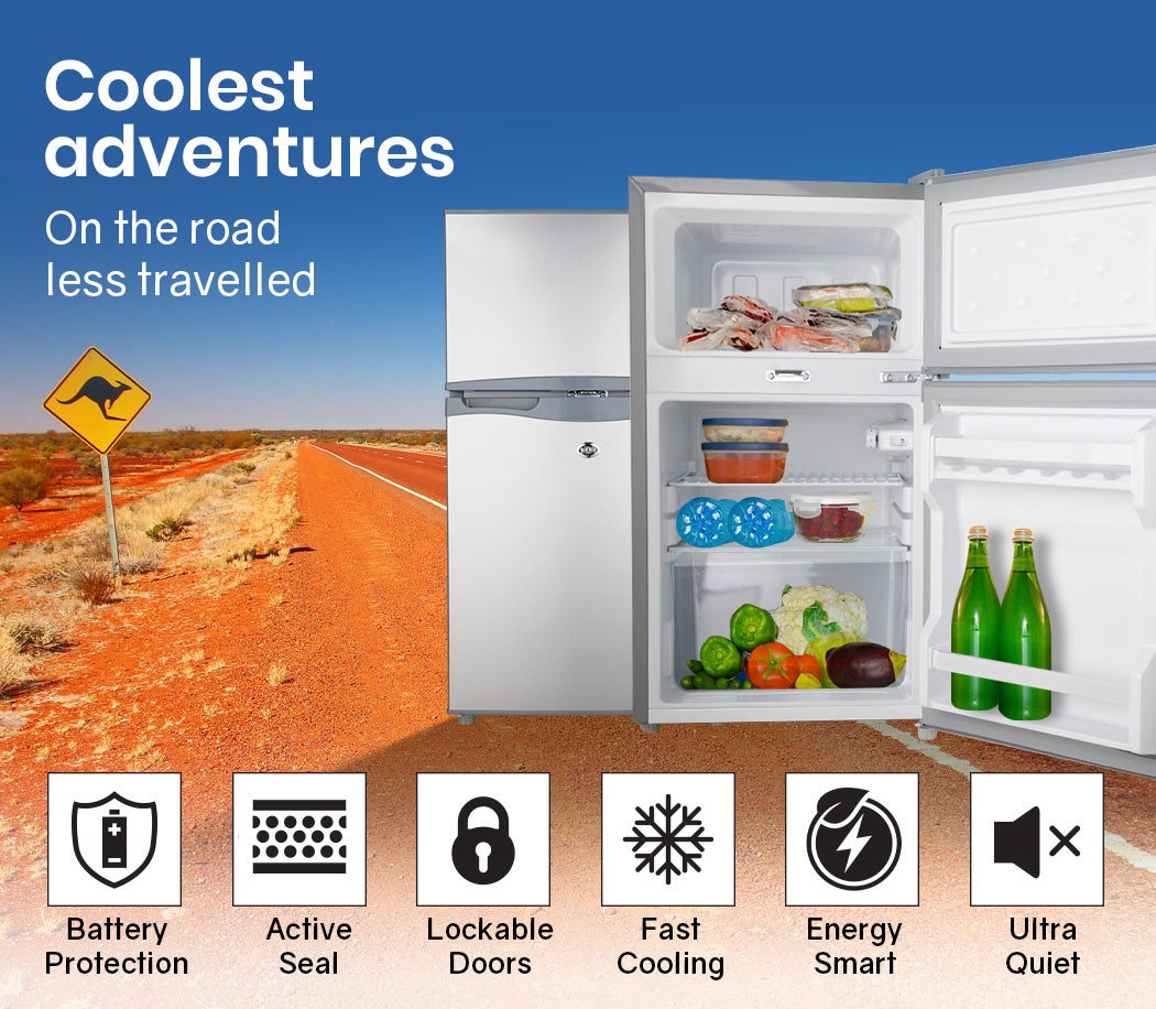 Camping Appliances: GECKO 95L Portable Upright Fridge, 12V/24V for Motorhome, Caravan, Silver