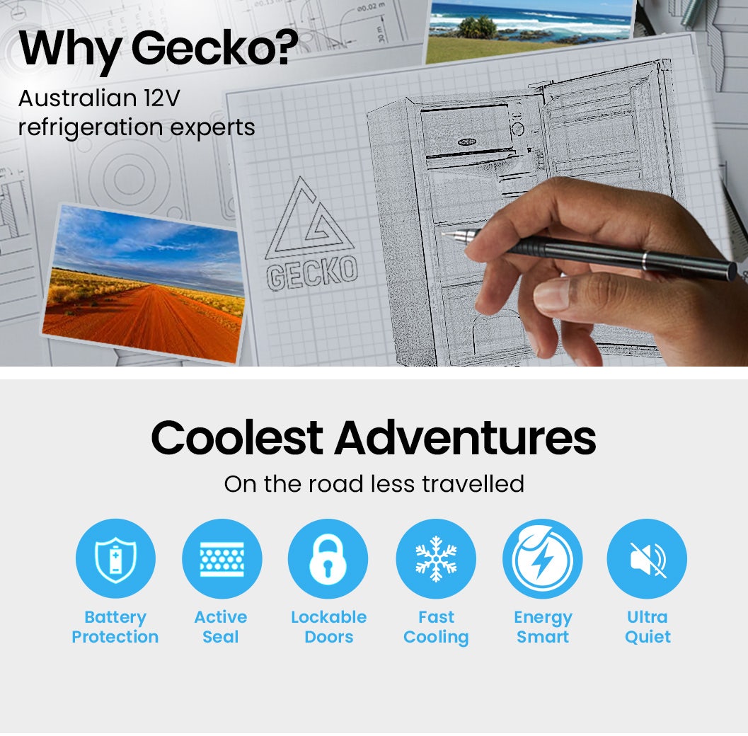 Camping Appliances: GECKO 95L Portable Upright Fridge, 12V/24V for Motorhome, Caravan, Silver