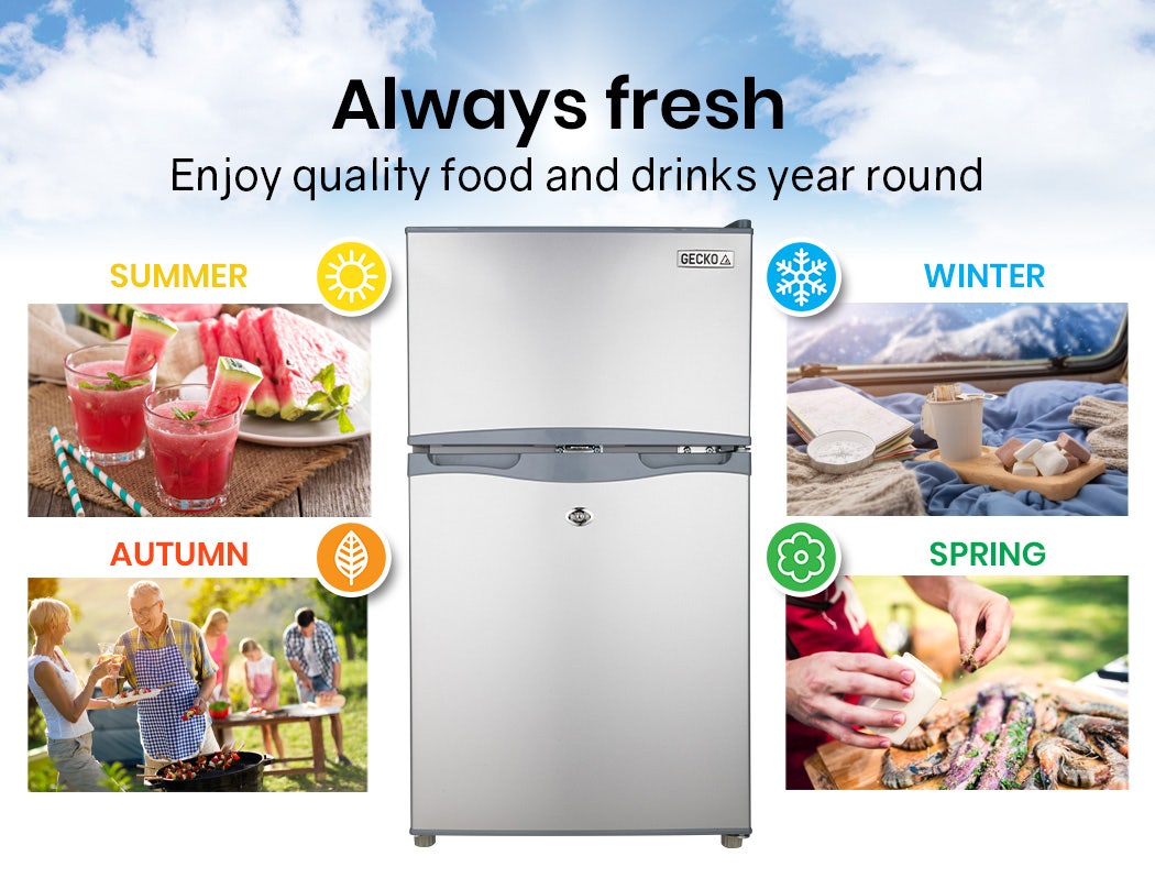 Camping Appliances: GECKO 95L Portable Upright Fridge, 12V/24V for Motorhome, Caravan, Silver