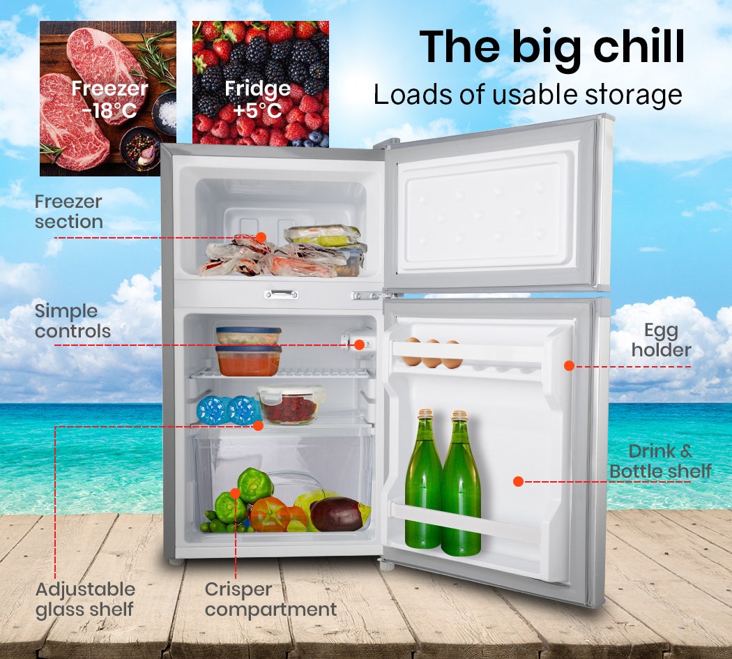 Camping Appliances: GECKO 95L Portable Upright Fridge, 12V/24V for Motorhome, Caravan, Silver
