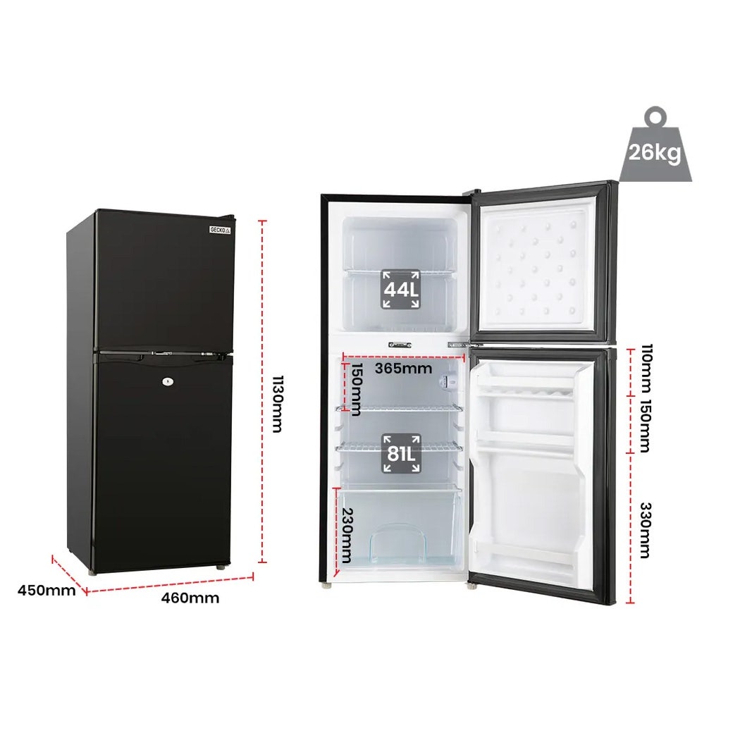 Camping Appliances: GECKO 125L Portable Upright Fridge, 12V/24V for Motorhome, Caravan, Black