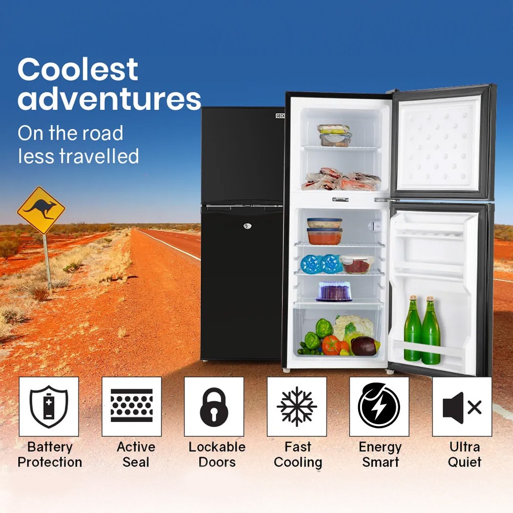 Camping Appliances: GECKO 125L Portable Upright Fridge, 12V/24V for Motorhome, Caravan, Black