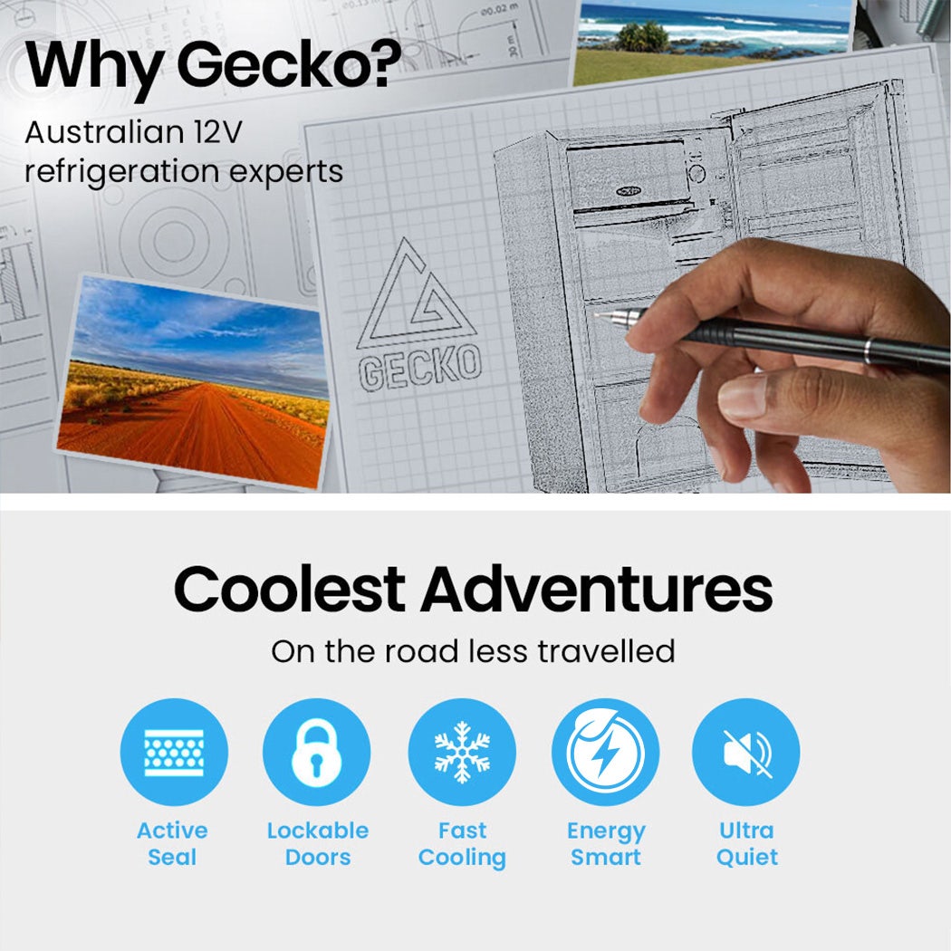 Camping Appliances: GECKO 125L Portable Upright Fridge, 12V/24V for Motorhome, Caravan, Black