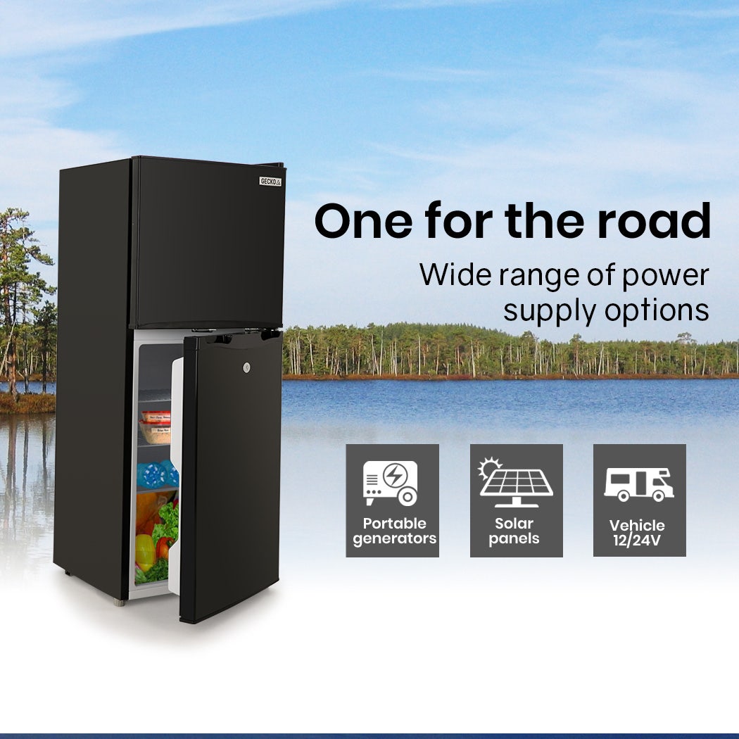Camping Appliances: GECKO 125L Portable Upright Fridge, 12V/24V for Motorhome, Caravan, Black
