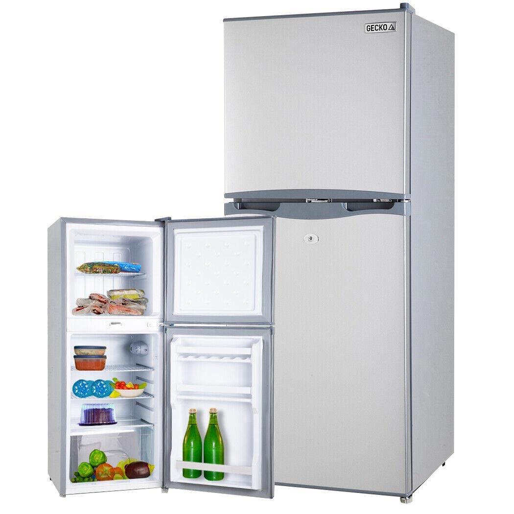 Camping Appliances: GECKO 125L Portable Upright Fridge, 12V/24V for Motorhome, Caravan, Silver