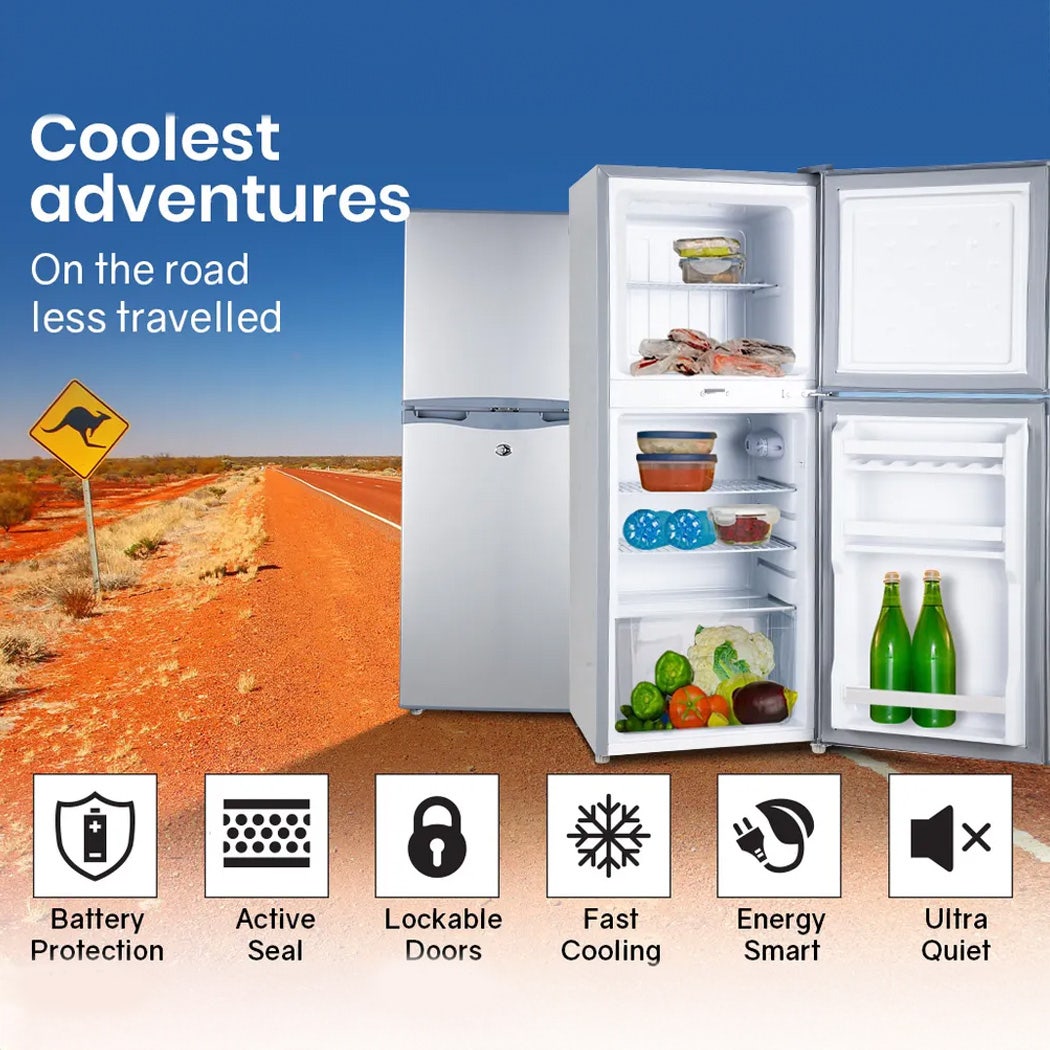 Camping Appliances: GECKO 125L Portable Upright Fridge, 12V/24V for Motorhome, Caravan, Silver