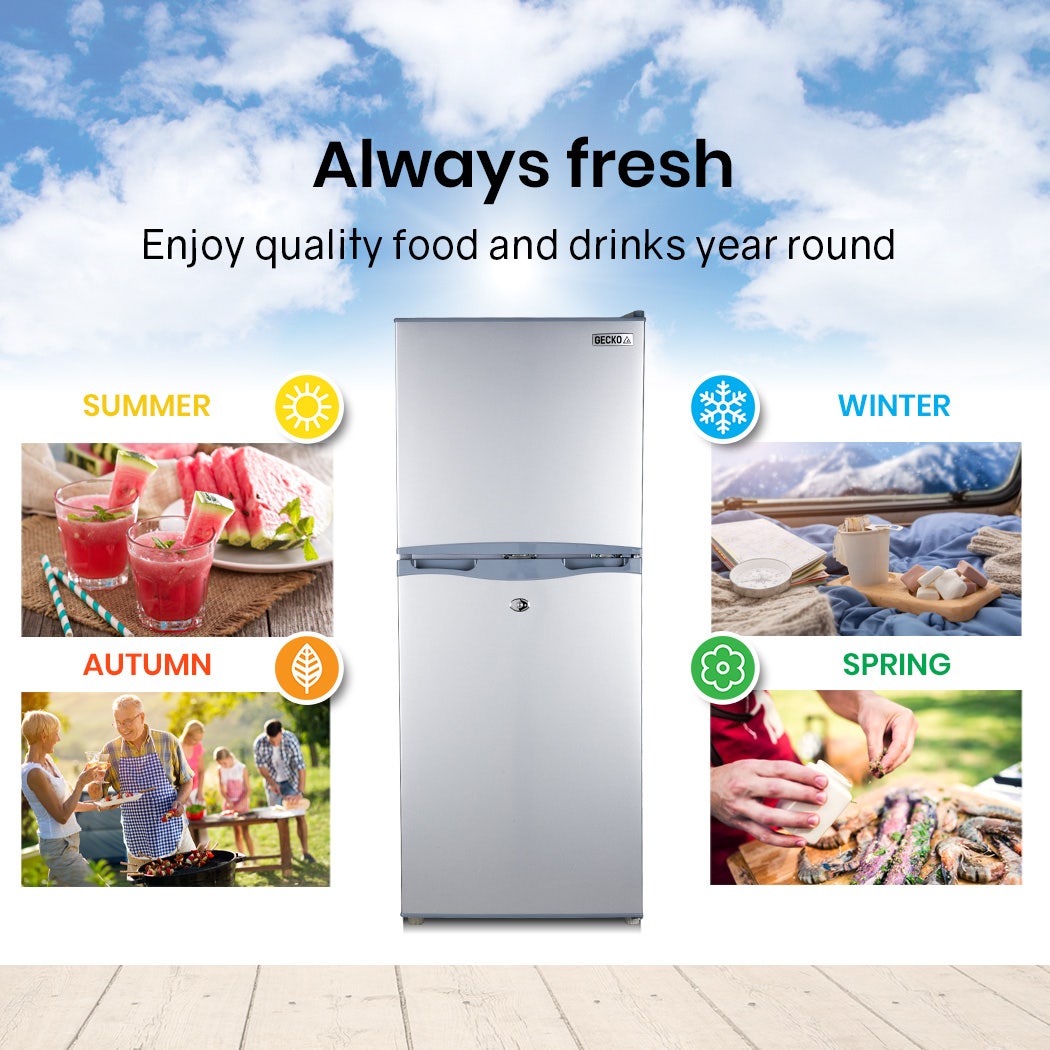 Camping Appliances: GECKO 125L Portable Upright Fridge, 12V/24V for Motorhome, Caravan, Silver