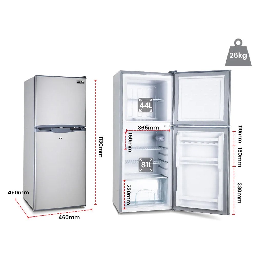 Camping Appliances: GECKO 125L Portable Upright Fridge, 12V/24V for Motorhome, Caravan, Silver