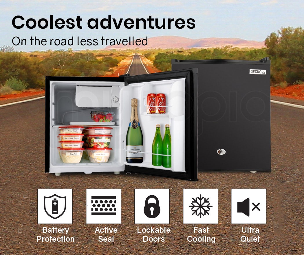 Camping Appliances: GECKO 57L Portable Camping Bar Fridge with Freezer 12V/24V, Black
