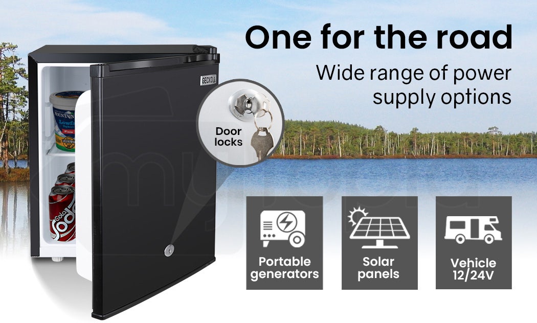Camping Appliances: GECKO 57L Portable Camping Bar Fridge with Freezer 12V/24V, Black