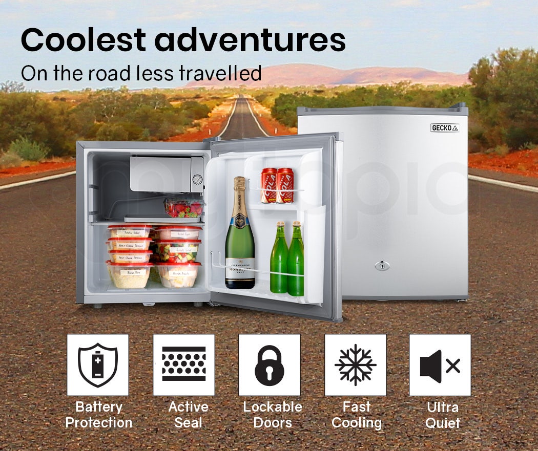 Camping Appliances: GECKO 57L Portable Camping Bar Fridge with Freezer 12V/24V, Silver