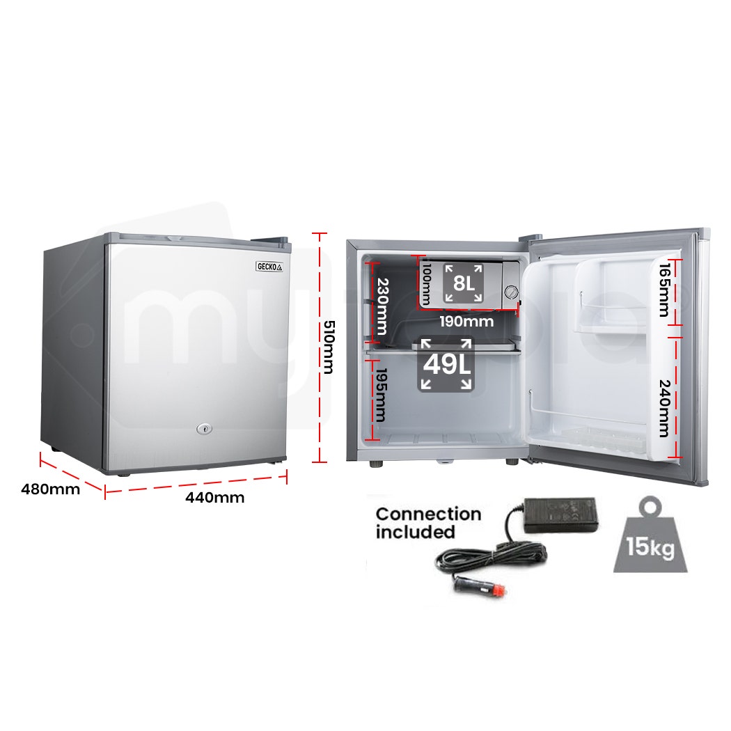 Camping Appliances: GECKO 57L Portable Camping Bar Fridge with Freezer 12V/24V, Silver