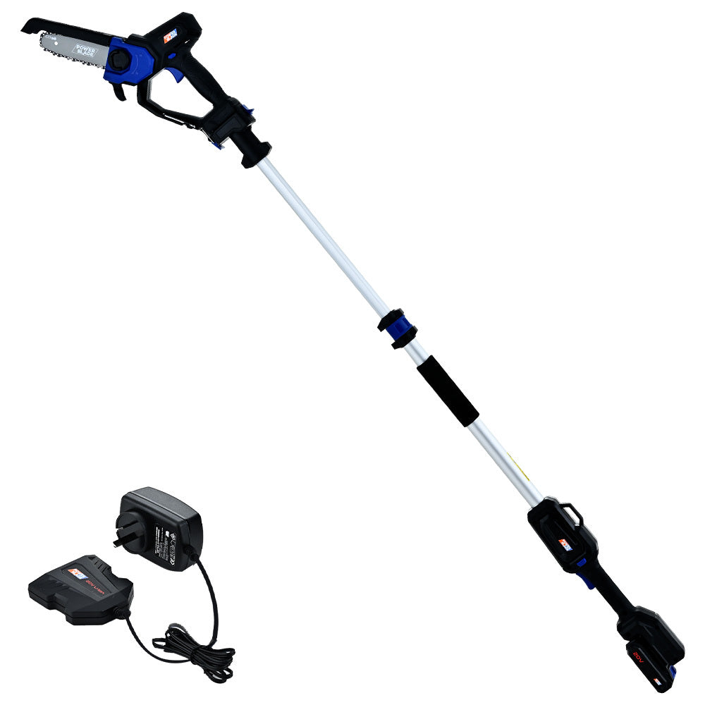 Chainsaws: POWERBLADE SW7 20V Cordless Convertible Mini Chainsaw Pole Saw Kit, Telescopic Electric Tree Pruner with Lithium Battery & Fast Charger