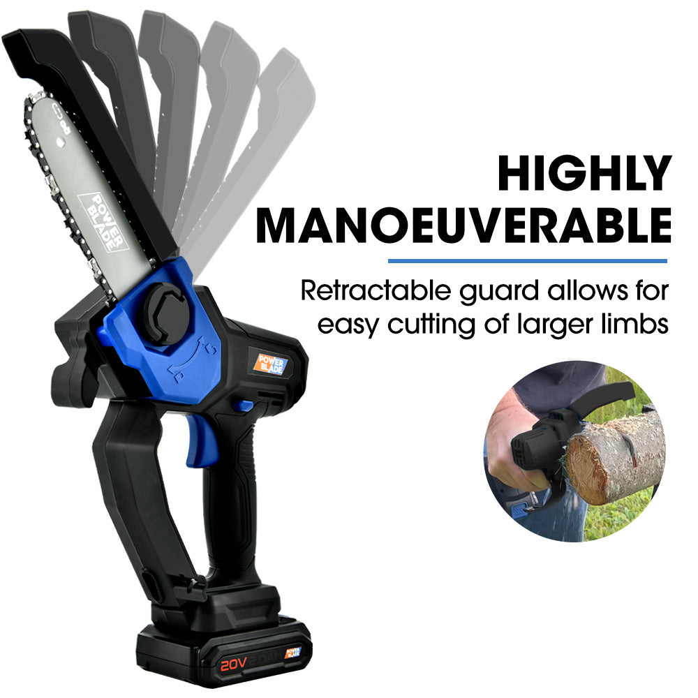 Chainsaws: POWERBLADE SW7 20V Cordless Convertible Mini Chainsaw Pole Saw Kit, Telescopic Electric Tree Pruner with Lithium Battery & Fast Charger