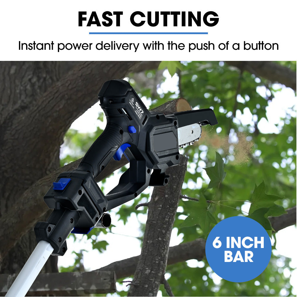 Chainsaws: POWERBLADE SW7 20V Cordless Convertible Mini Chainsaw Pole Saw Kit, Telescopic Electric Tree Pruner with Lithium Battery & Fast Charger
