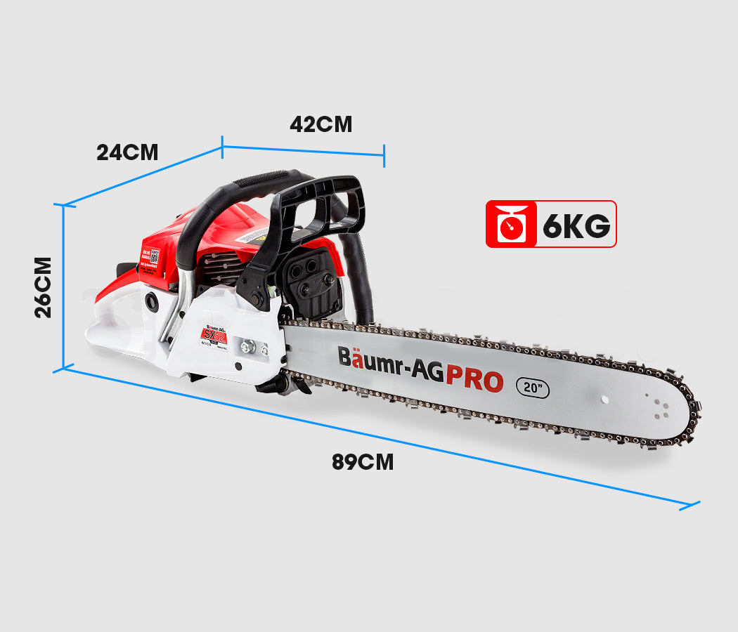 Chainsaws: Baumr-AG 52CC Petrol Commercial Chainsaw 20 Bar E-Start Chain Saw