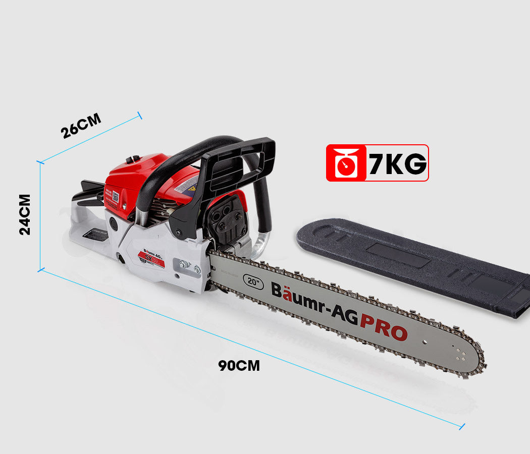 Chainsaws: Baumr-AG 62CC Petrol Commercial Chainsaw 20 Bar E-Start Pruning Chain Saw