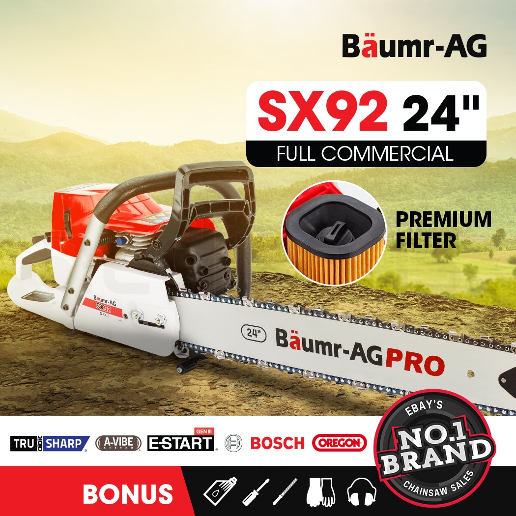 Chainsaws: BAUMR-AG Petrol Commercial Chainsaw 24 Bar E-Start Chain Saw Top Handle Pruning