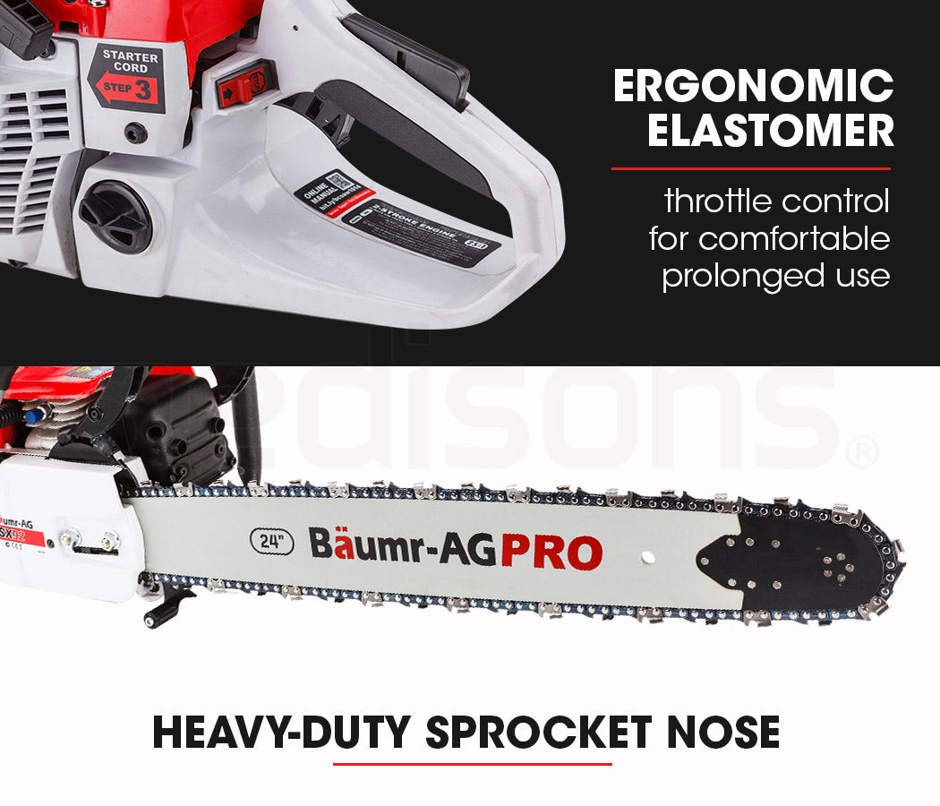 Chainsaws: BAUMR-AG Petrol Commercial Chainsaw 24 Bar E-Start Chain Saw Top Handle Pruning