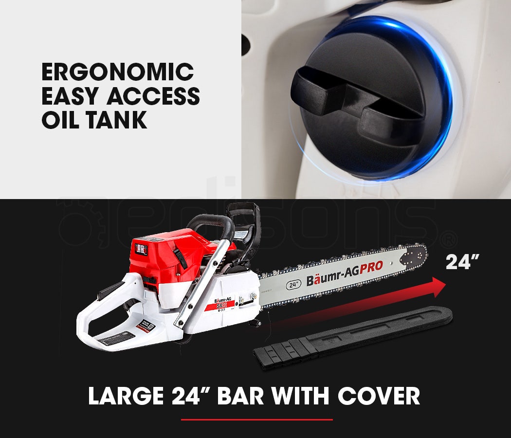 Chainsaws: BAUMR-AG Petrol Commercial Chainsaw 24 Bar E-Start Chain Saw Top Handle Pruning