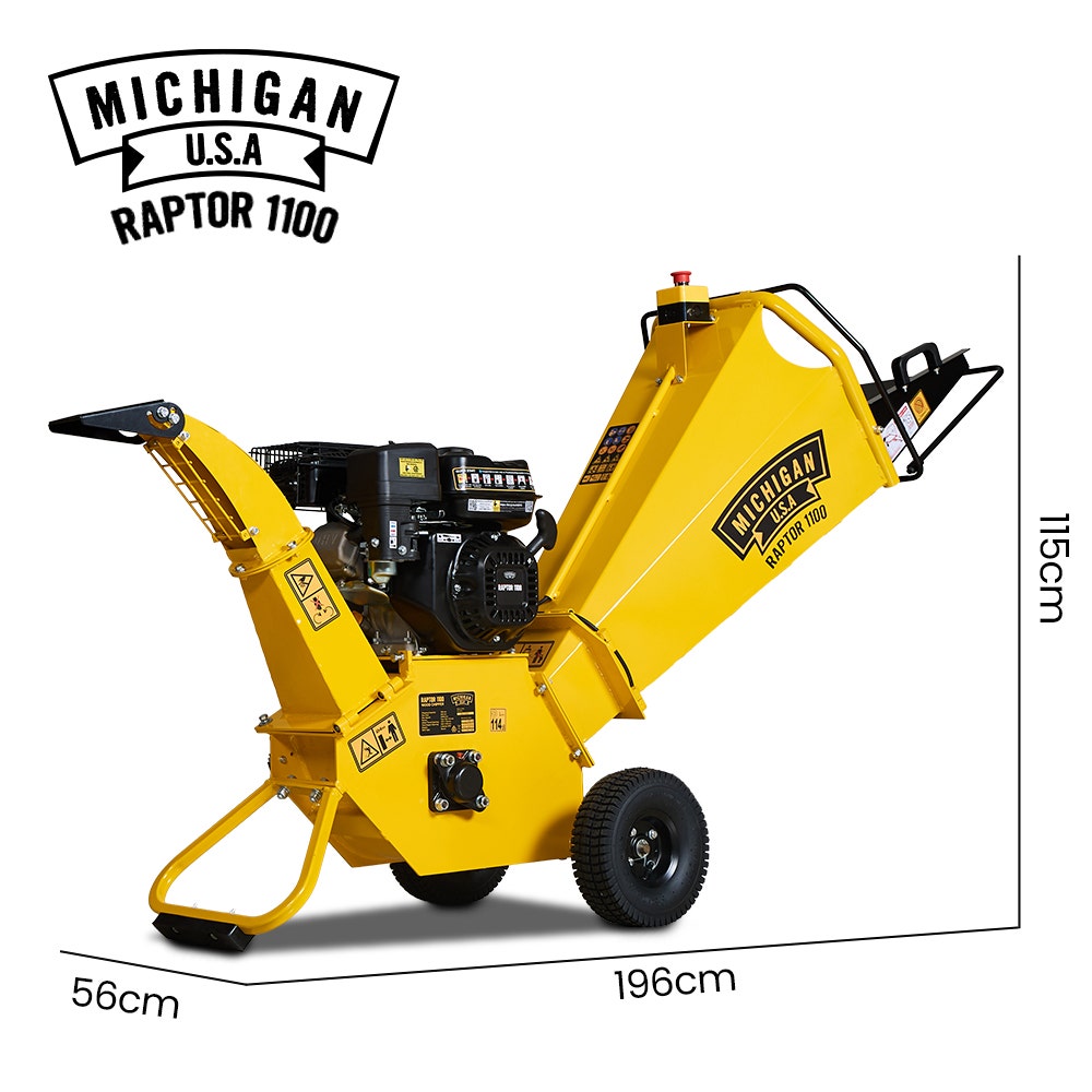 Outdoor Power Equipment: MICHIGAN 7HP 212cc Petrol Wood Chipper, Tree Mulcher - Raptor 1100