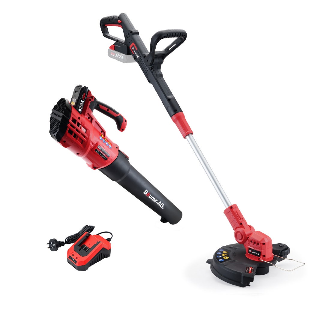 Outdoor Power Equipment: BAUMR-AG 20V Cordless Line Trimmer Electric Whipper Snipper & Leaf Blower Combo Kit Battery Charger