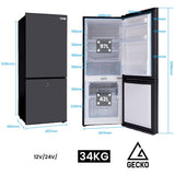 GECKO 139L Upright Portable Fridge / Freezer, 12V/24V for Motorhome, Tiny Home, Off-grid and Caravan, Black