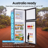Camping Appliances: GECKO 142L Upright Portable Fridge / Freezer, 12V/24V for Motorhome and Caravan, Black