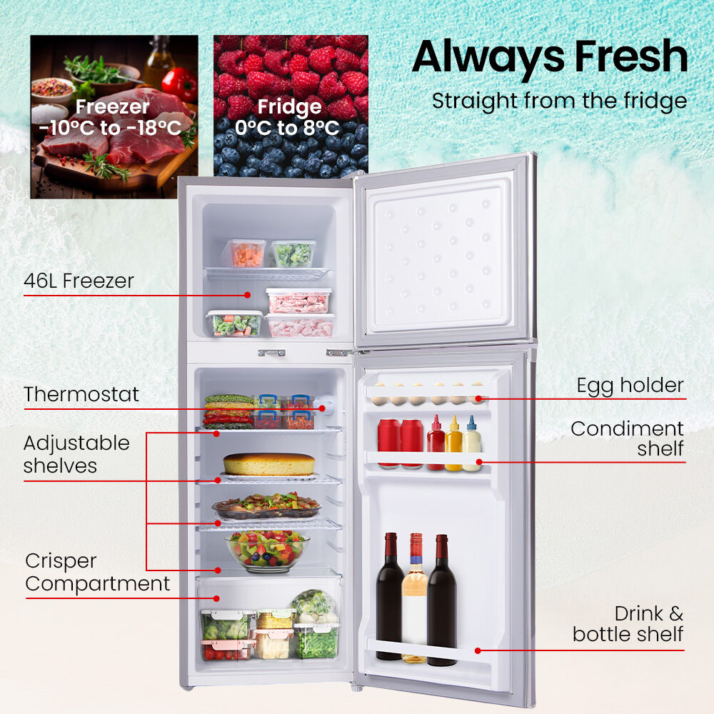 Camping Appliances: GECKO 142L Upright Portable Fridge / Freezer, 12V/24V for Motorhome and Caravan, Silver