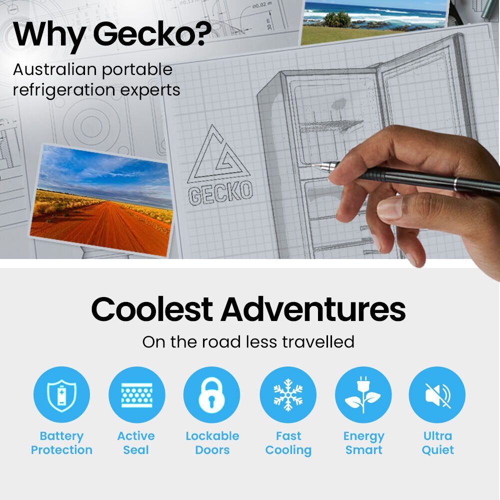 Camping Appliances: GECKO 142L Upright Portable Fridge / Freezer, 12V/24V for Motorhome and Caravan, Silver