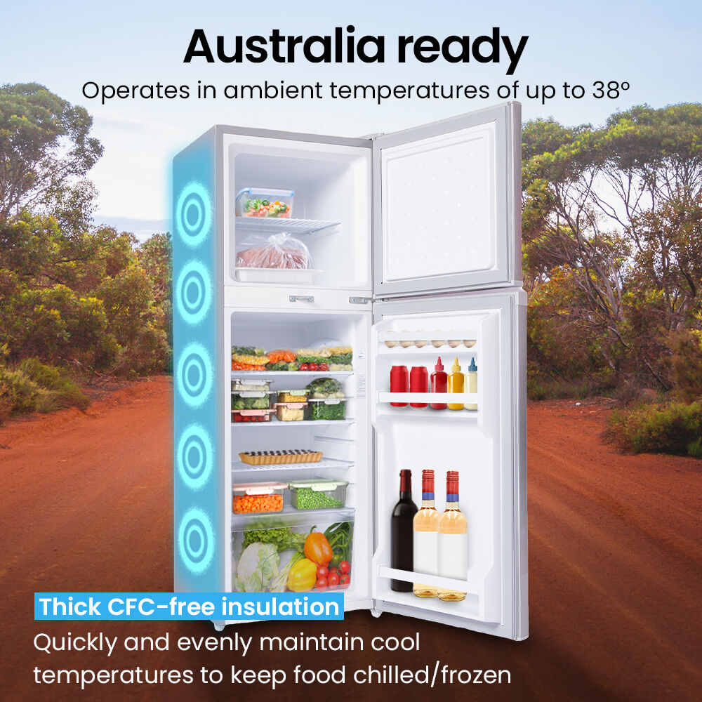 Camping Appliances: GECKO 142L Upright Portable Fridge / Freezer, 12V/24V for Motorhome and Caravan, Silver