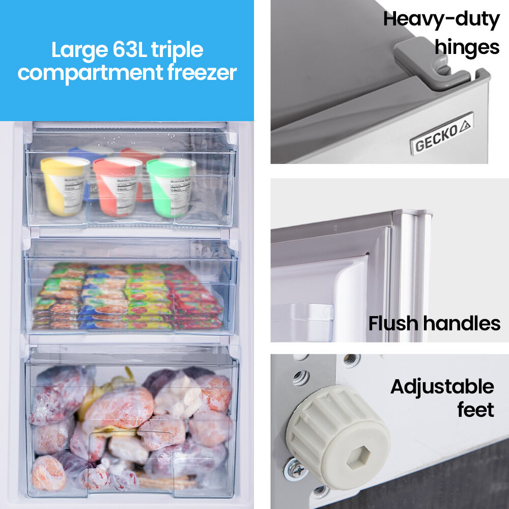 Camping Appliances: GECKO 160L Upright Portable Fridge / Freezer, 12V/24V for Motorhome and Caravan, Silver